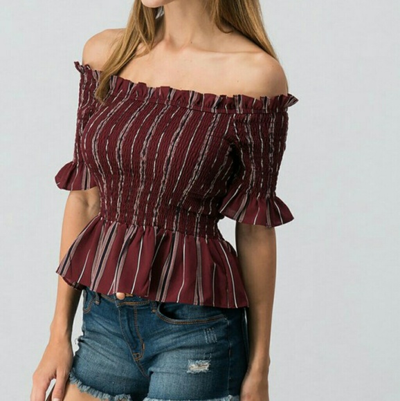 Off shoulder striped smocked top ( 2 LEFT ) - Picture 2 of 3